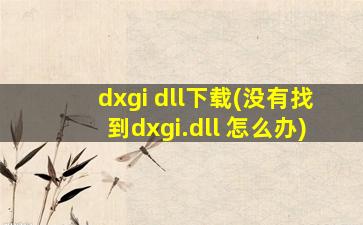 dxgi dll下载(没有找到dxgi.dll 怎么办)